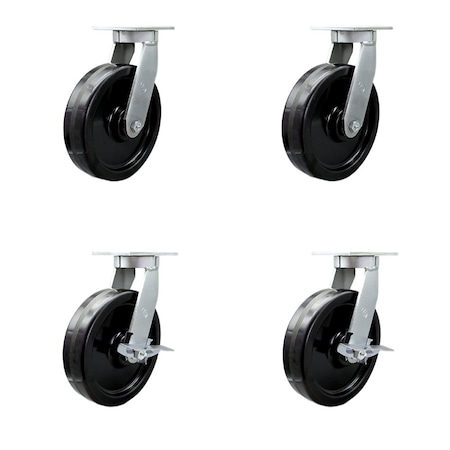 Service Caster 10'' Extra Heavy Duty Phenolic Wheel Swivel Caster Set with 2 Brakes , 4PK CRAN-SCC-KP92S1030-PHR-2-SLB-2